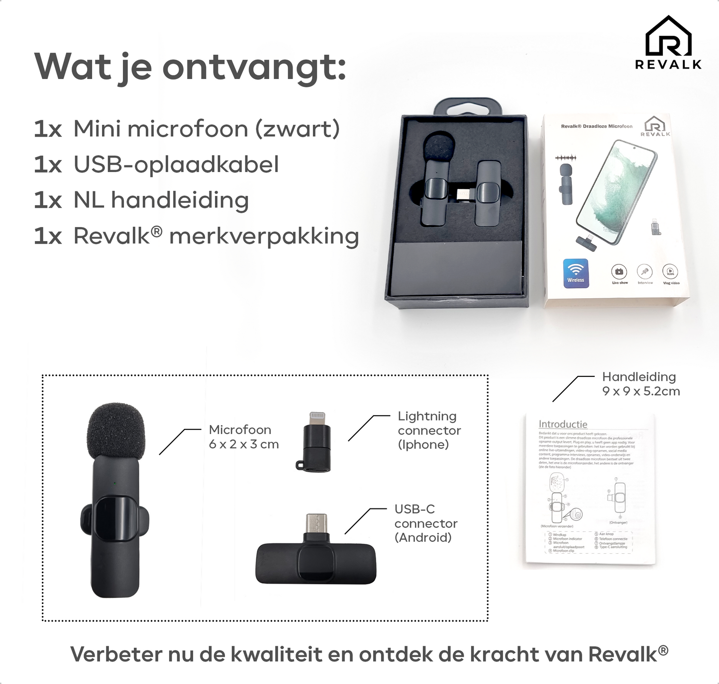 Revalk® Draadloze Microfoon voor Android en Iphone