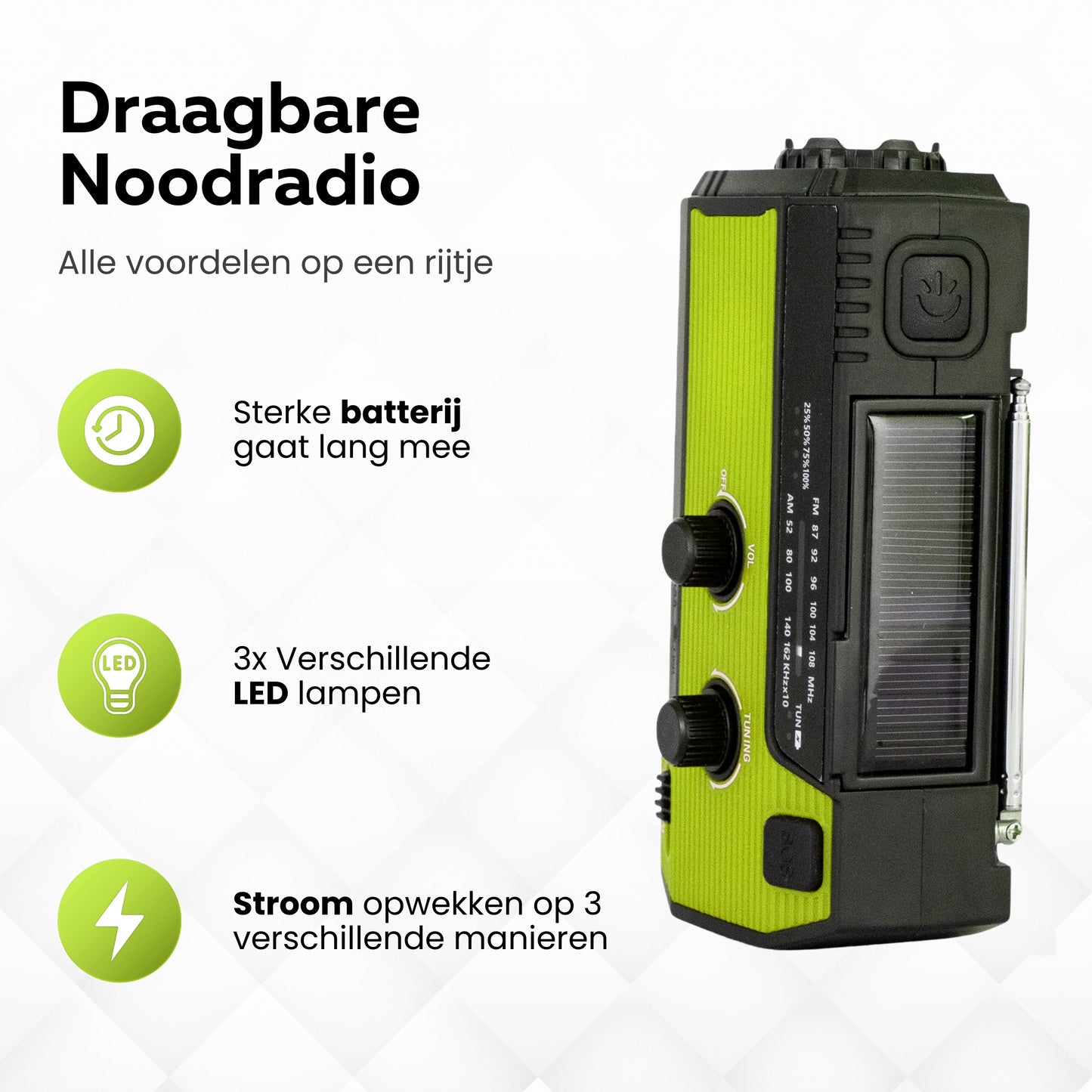 Revalk® Noodradio Solar Opwindbaar en Batterij - Powerbank functie - Groen