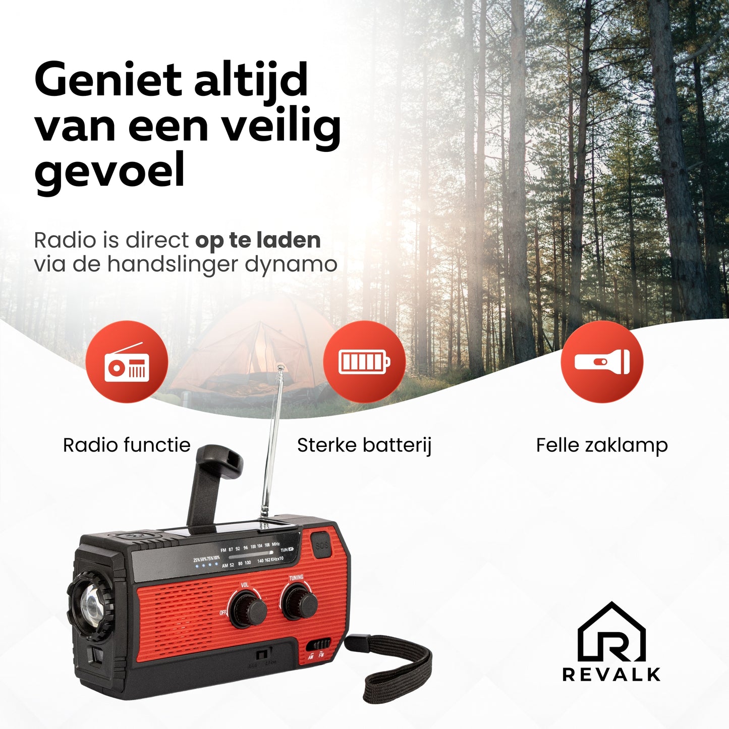 Revalk® Emergency Radio Solar Wind-up and Battery - Powerbank function