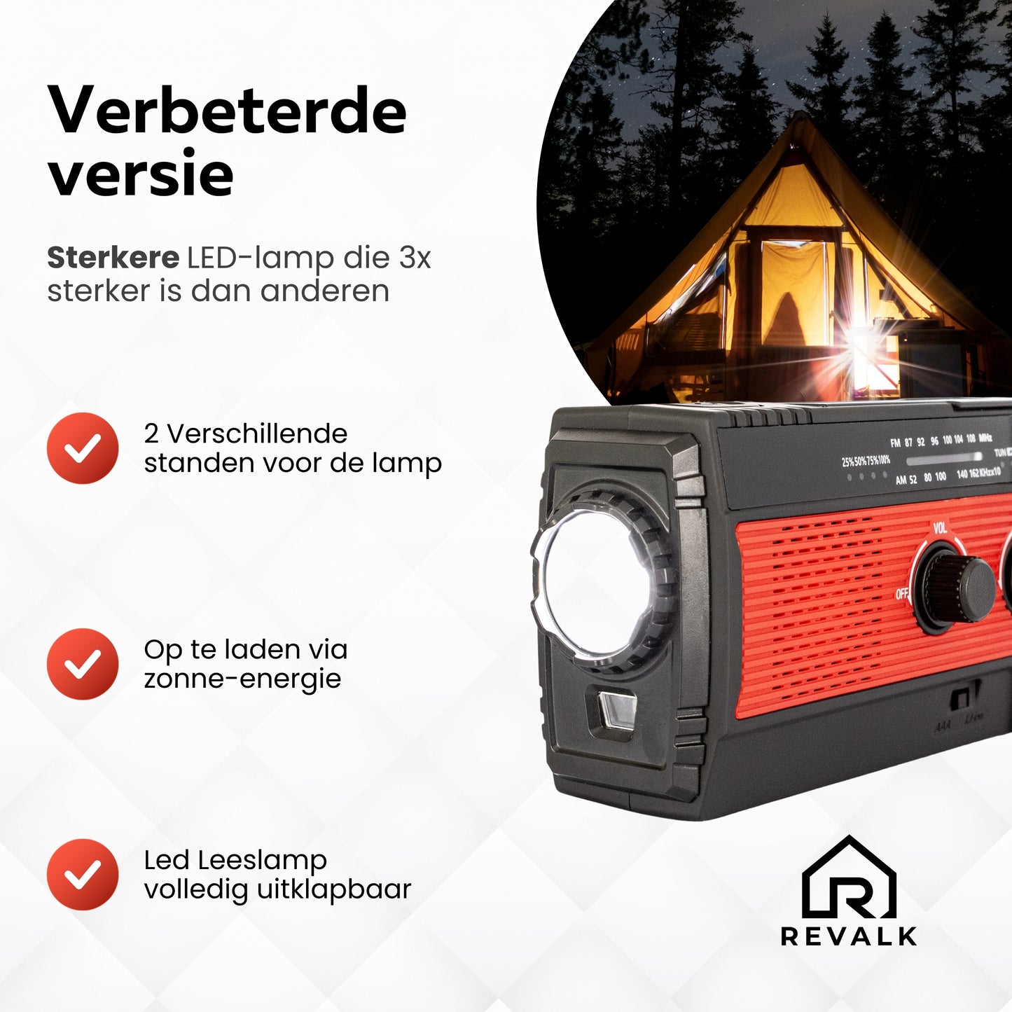 Revalk® Emergency Radio Solar Wind-up and Battery - Powerbank function