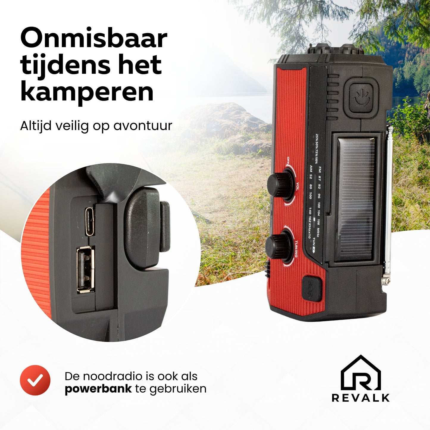 Revalk® Emergency Radio Solar Wind-up and Battery - Powerbank function