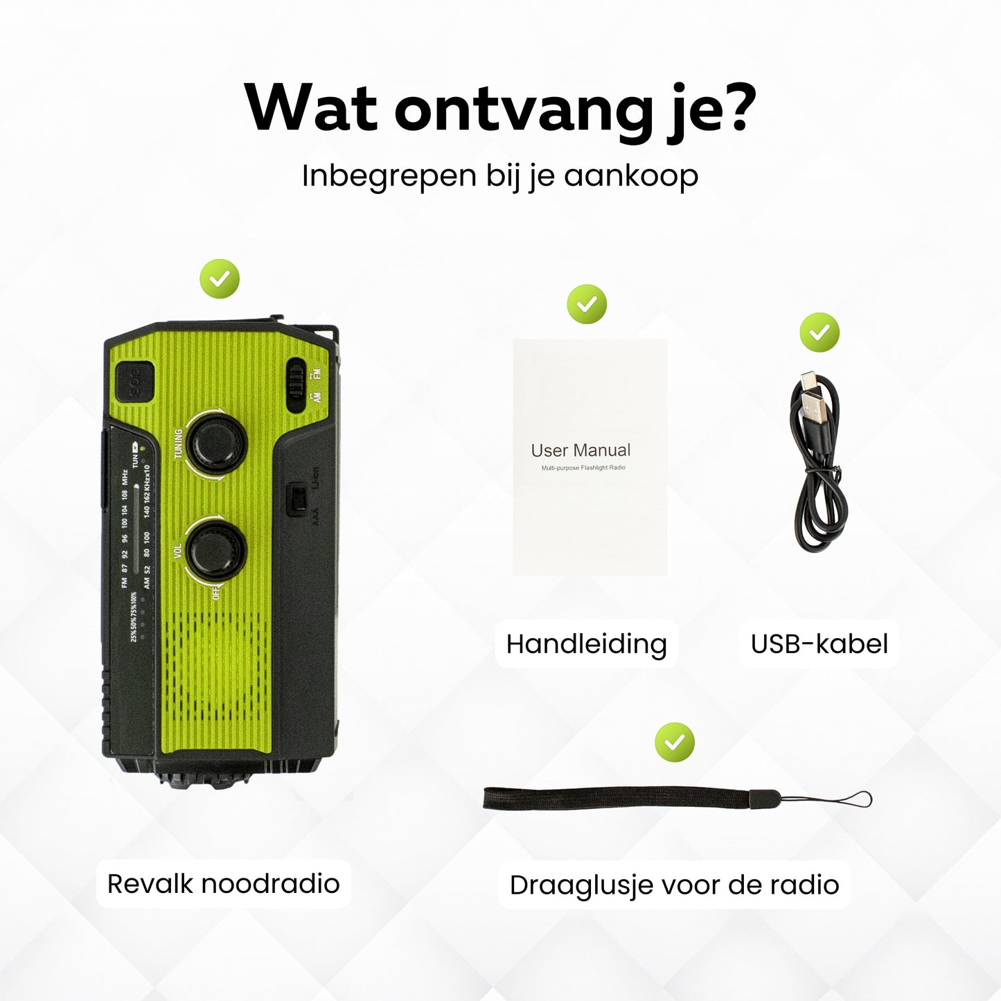 Revalk® Noodradio Solar Opwindbaar en Batterij - Powerbank functie - Groen